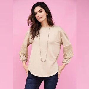 MATILDA JANE DANCING QUEEN PULLOVER RUFFLE TRIM SHEER EYELET LACE SWEATSHIRT